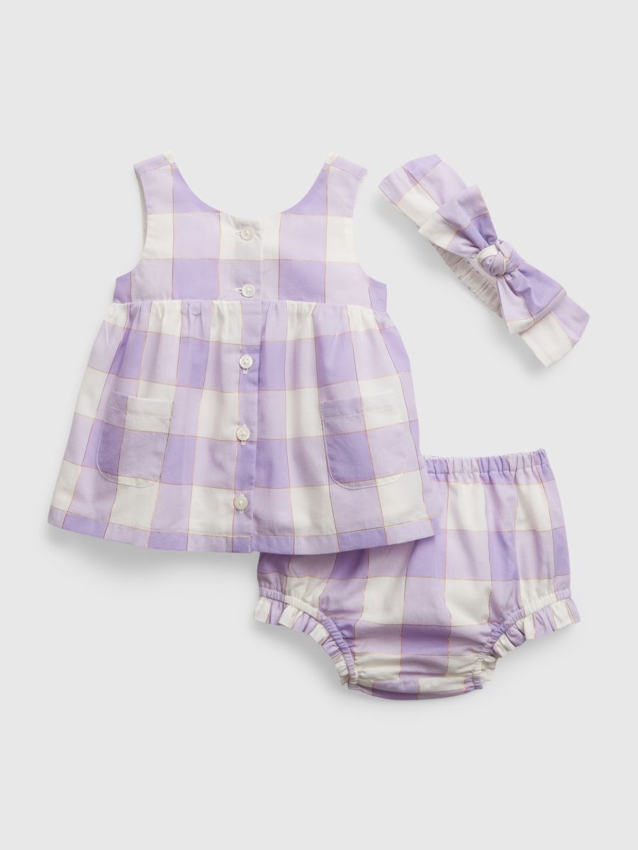Μωβ Βρεφικό Shiny Gingham Σύνολο Σετ