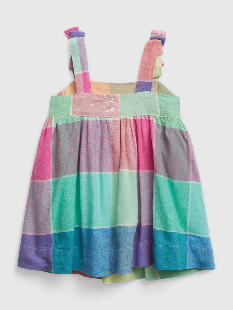 Multi Βρεφικό Linen-Cotton Spring Καρό Φόρεμα