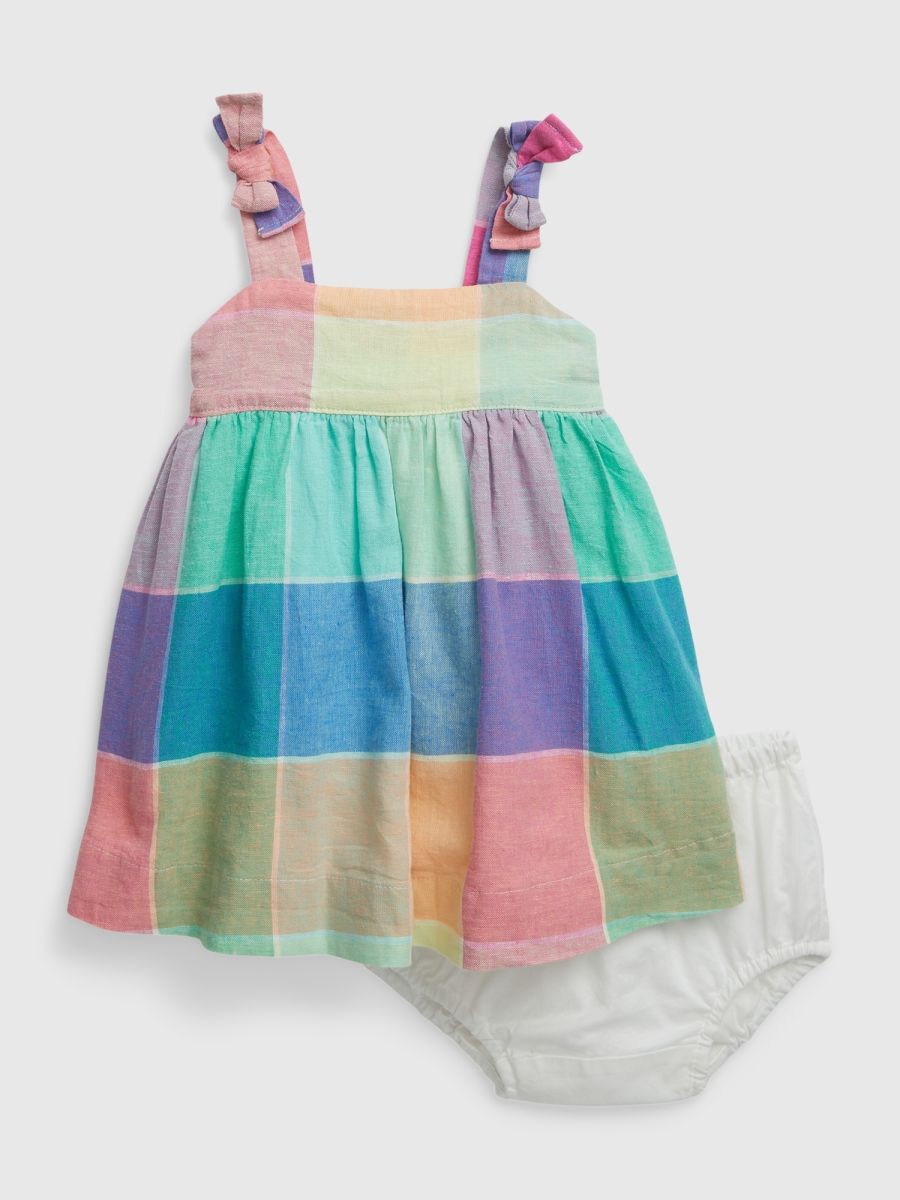 Multi Βρεφικό Linen-Cotton Spring Καρό Φόρεμα