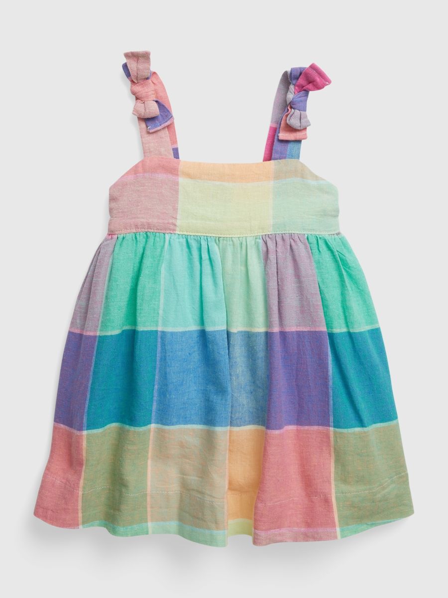 Multi Βρεφικό Linen-Cotton Spring Καρό Φόρεμα