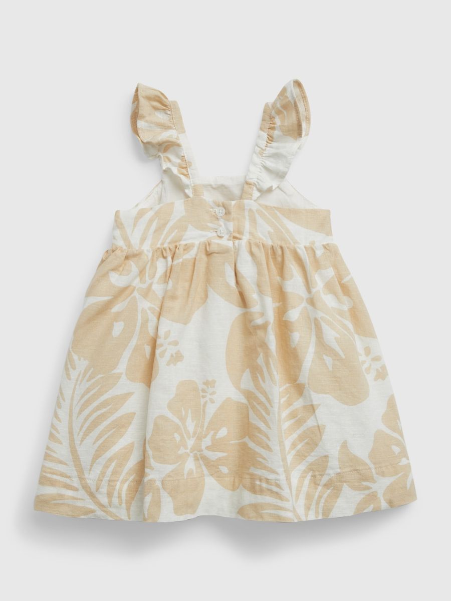 Μπεζ Βρεφικό Linen-Cotton Floral Φόρεμα Σετ