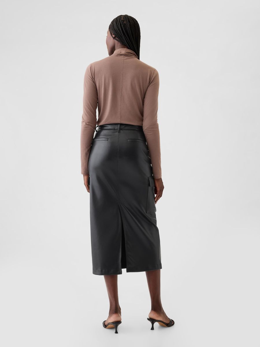 Μαύρη Vegan Leather Cargo Midi Φούστα
