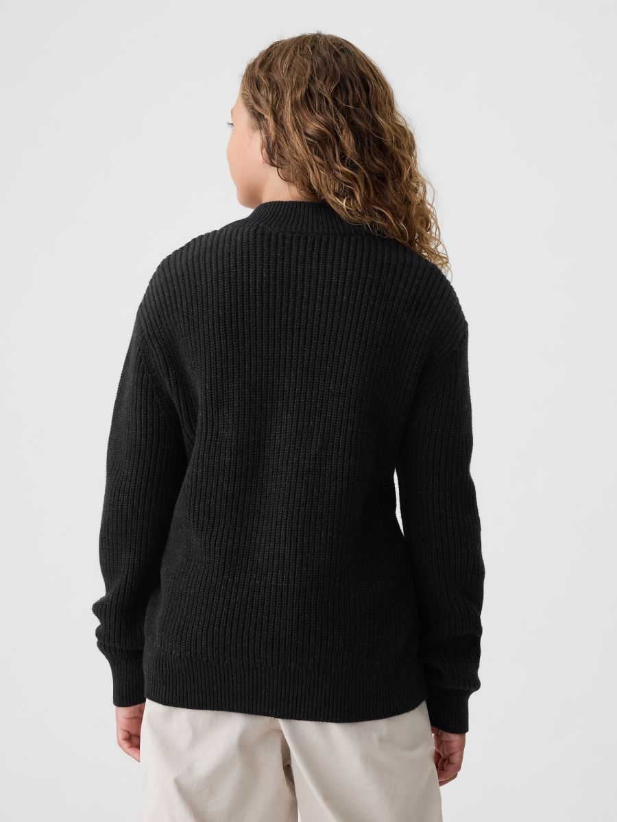 Μαύρο Παιδικό Shaker-Stitch Πουλόβερ