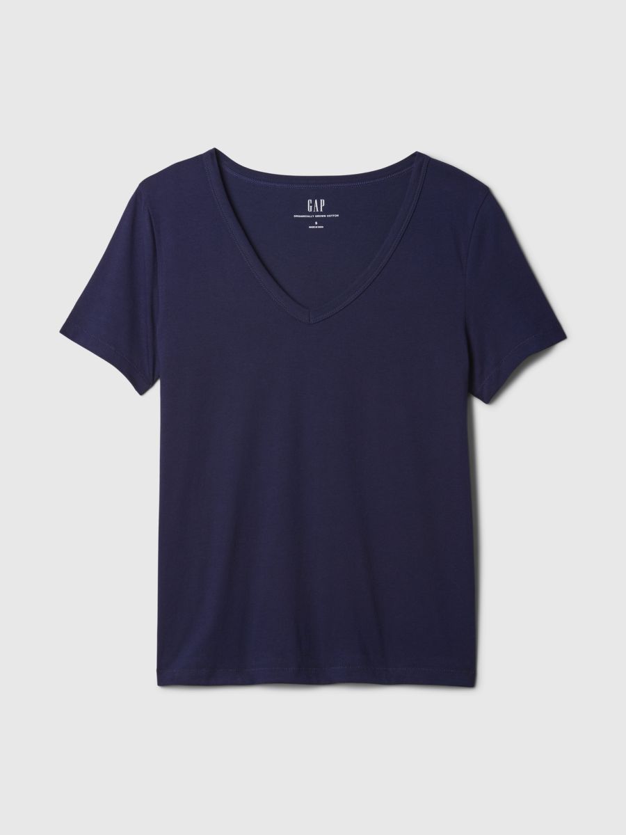Μπλε Vintage V-Neck Μπλούζα από Οργανικό Βαμβάκι