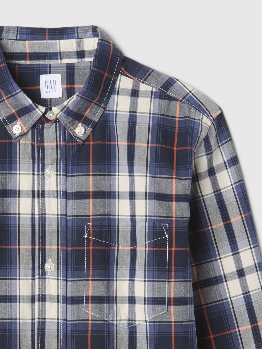 Μπλε Παιδικό Organic Cotton Poplin Πουκάμισο