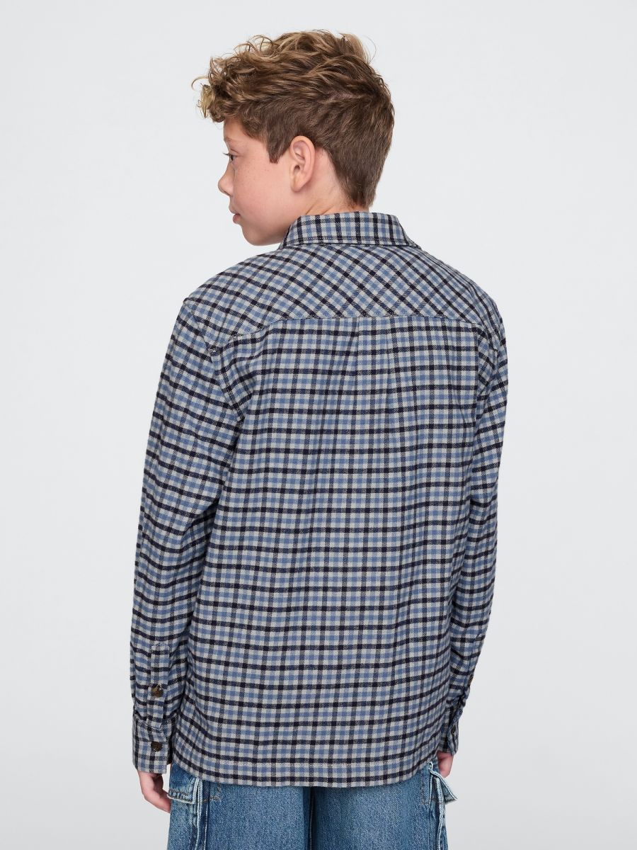 Μπλε Παιδικό Organic Cotton Flannel Full-Zip Πουκάμισο