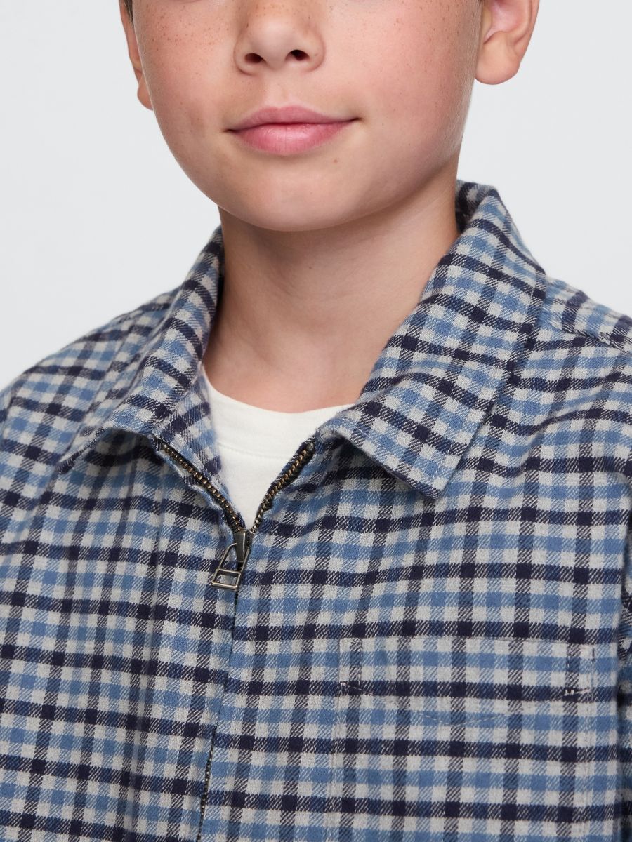 Μπλε Παιδικό Organic Cotton Flannel Full-Zip Πουκάμισο