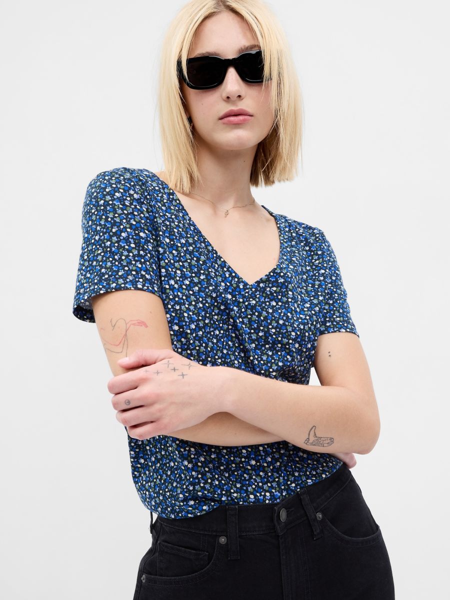 Vintage V-Neck Μπλούζα από Οργανικό Βαμβάκι-740140060