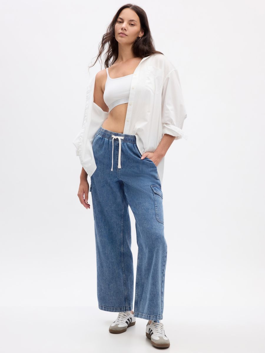 High Rise Wide-Leg Pull-On Jeans-870134000