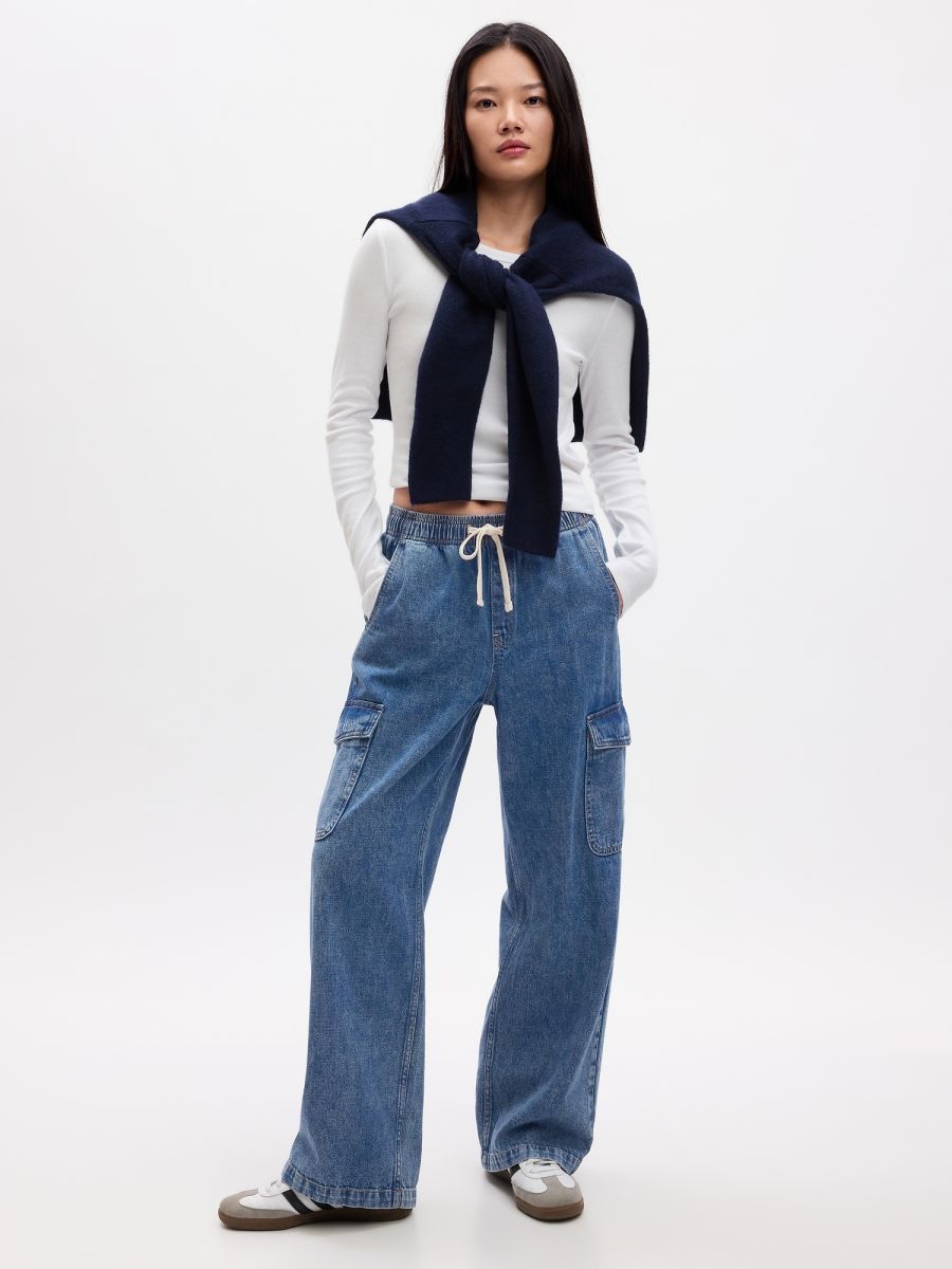 High Rise Wide-Leg Pull-On Jeans-870134000