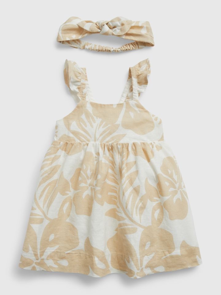 Βρεφικό Linen-Cotton Floral Φόρεμα Σετ-669788000