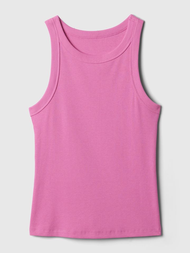 Ροζ Modern Rib Halter Αμάνικο Τοπ-878220007