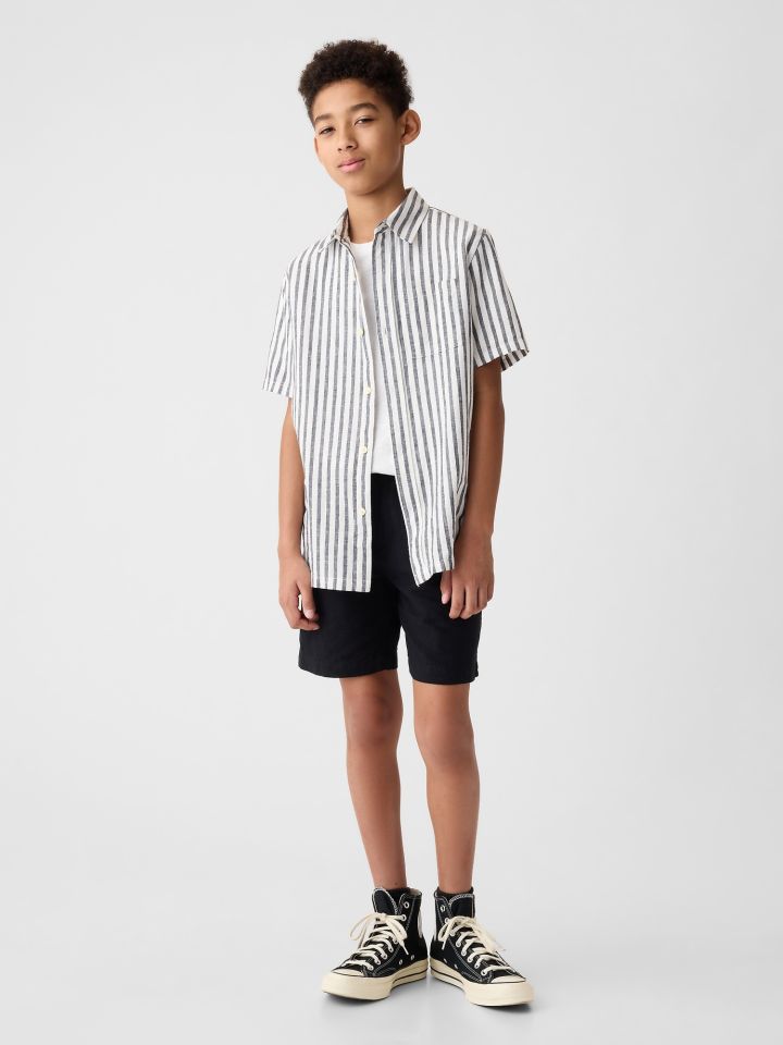 Μπλε Παιδικό Linen-Cotton Πουκάμισο-858546005