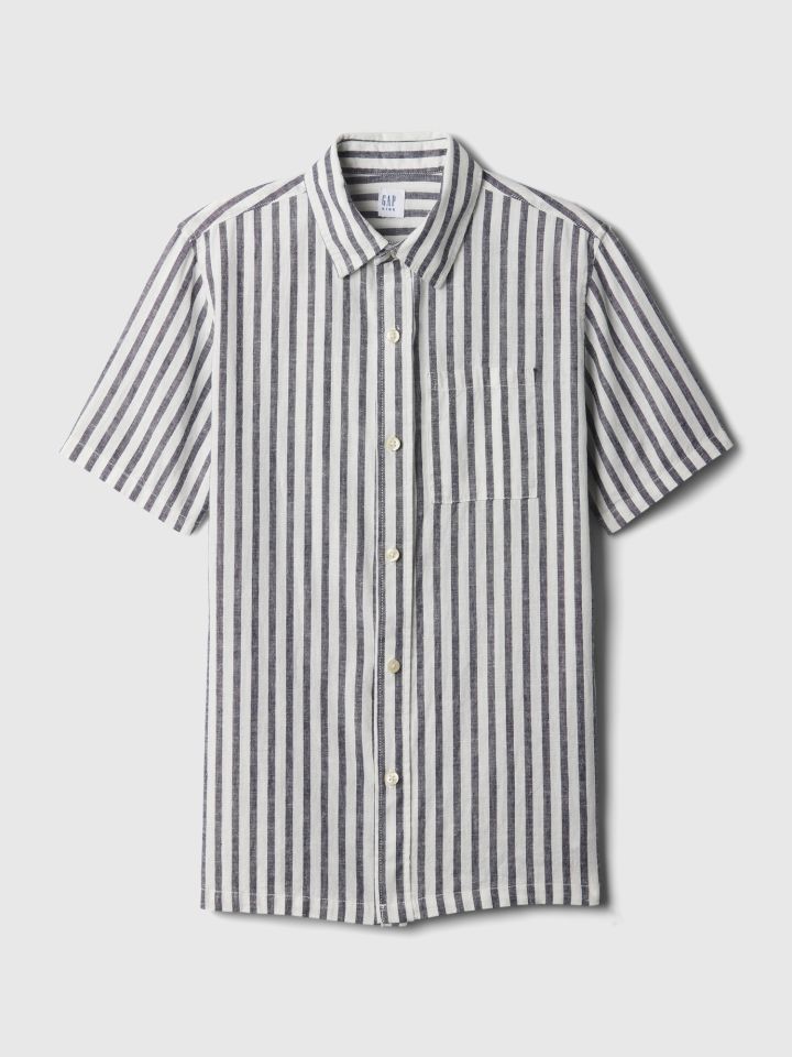 Μπλε Παιδικό Linen-Cotton Πουκάμισο-858546005